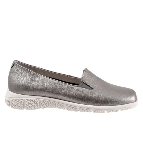 Trotters Universal T2110-033 Womens Silver Wide Leather Loafer Flats Shoes