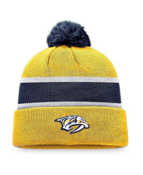 Men's Gold, Navy Nashville Predators Breakaway Cuffed Knit Hat with Pom