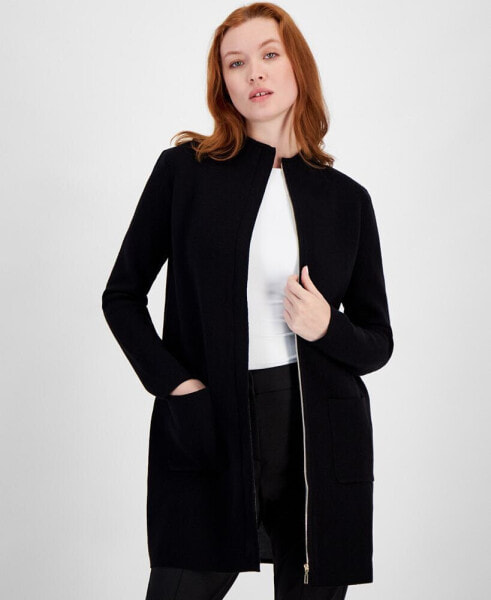 Women's Funnel-Neck Thigh-Length Zip Coat