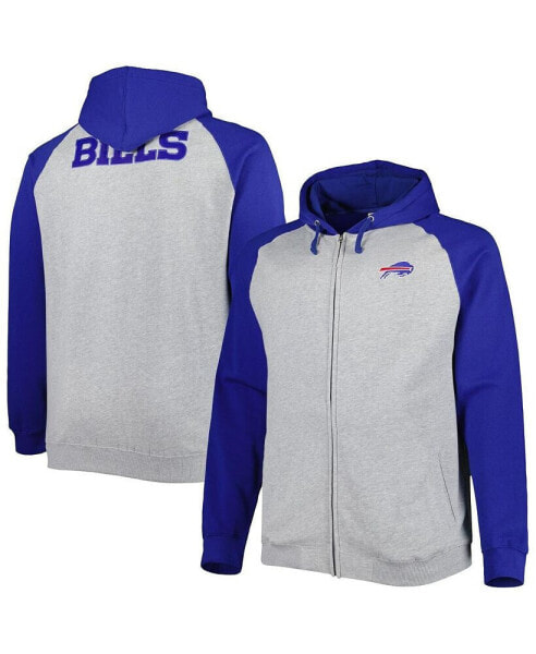 Men's Heather Gray Buffalo Bills Big and Tall Fleece Raglan Full-Zip Hoodie Jacket