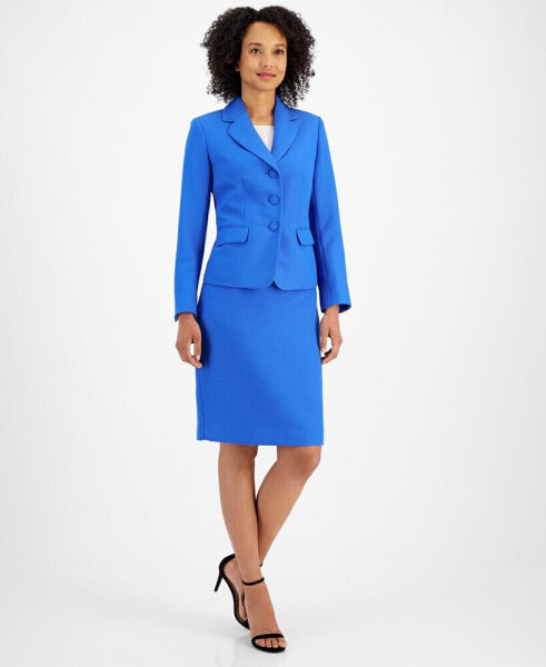 Textured Three-Button Jacket & Skirt Suit, Regular & Petite Sizes