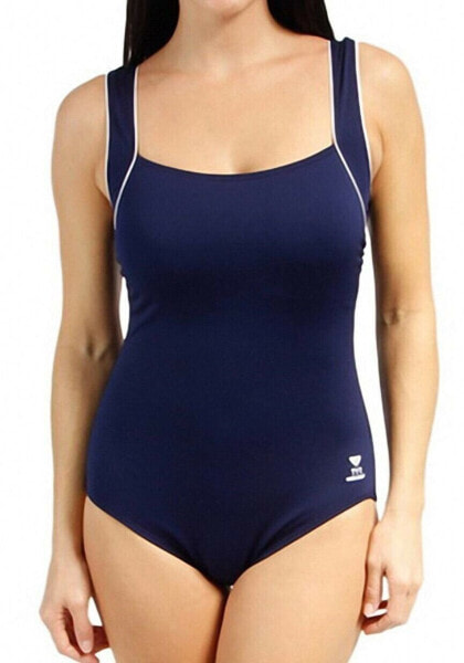 TYR Solid Womens Square Neck Control Fit Navy Blue One Piece Swimsuit Size 8