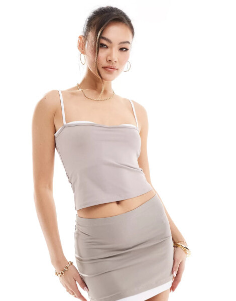 ASOS DESIGN contrast bust cami top co ord in tan