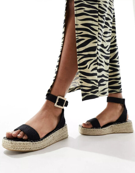 South Beach linen two part espadrille sandals in black