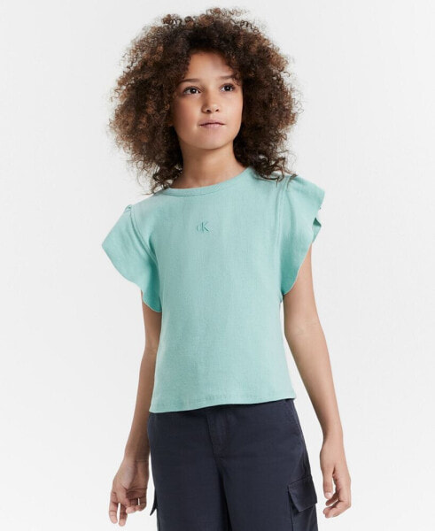 Big Girls Flutter-Sleeve Crewneck Rib Knit Top