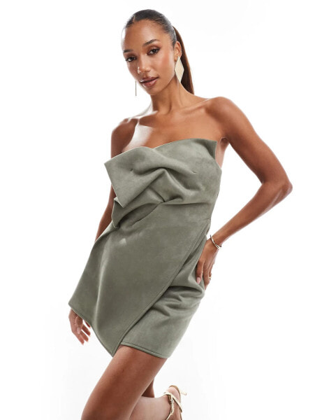 ASOS DESIGN faux suede manipulated tuck mini dress in green