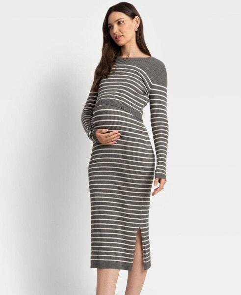 Women's Soft-Stretch Ribbed Sweater Midi Dress