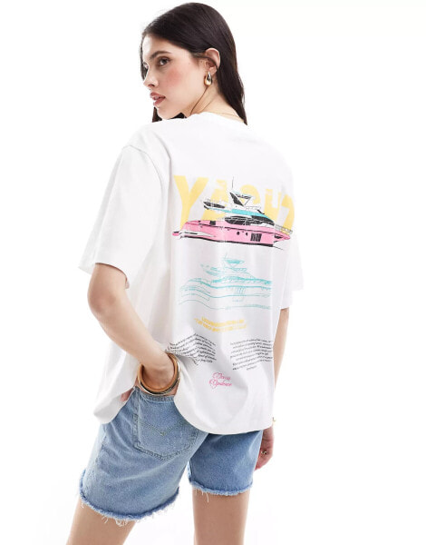 ASOS DESIGN boyfriend fit t-shirt with yacht back graphic in white