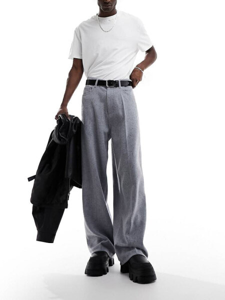 Weekday Astro baggy fit trousers in grey melange