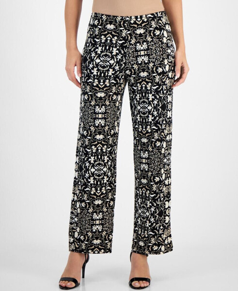 Petite Printed Knit Wide-Leg Pull-On Pants, Created for Macy's