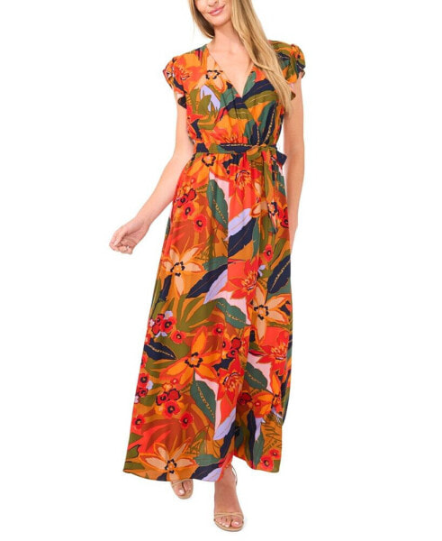 Women's Short Sleeve Wrap Front Maxi Dress