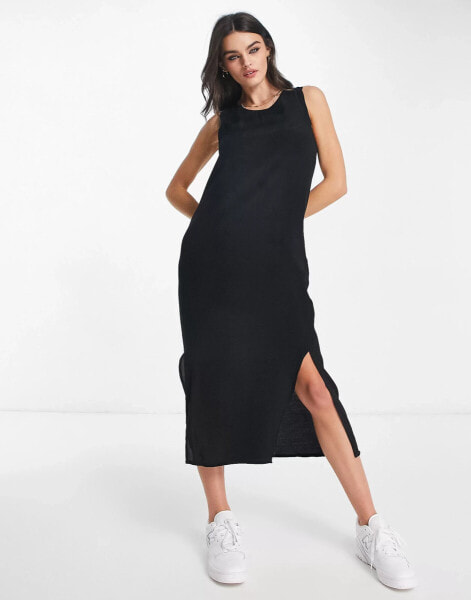 Mango – Midikleid in Schwarz mit überkreuztem Rücken