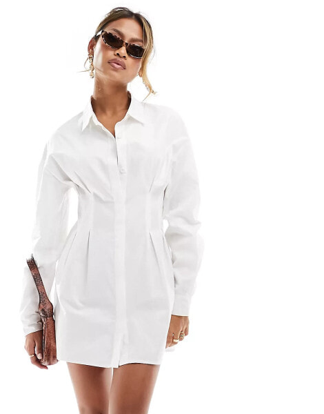 Missyempire cinched waist mini shirt dress in white