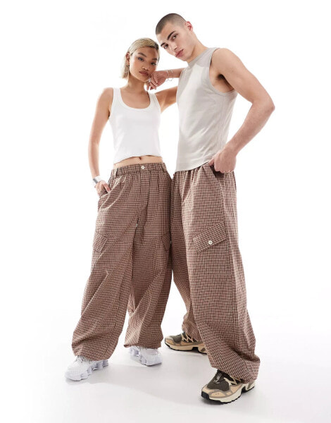 COLLUSION unisex baggy trousers in check print