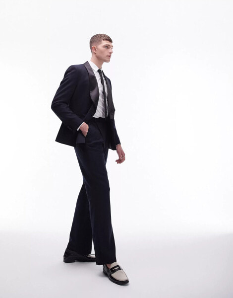 Topman premium wool rich tux suit trousers in navy