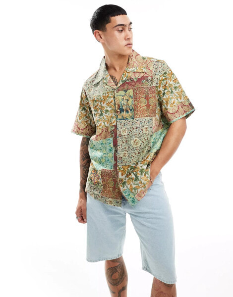 ASOS DESIGN relaxed revere shirt in tapestry print