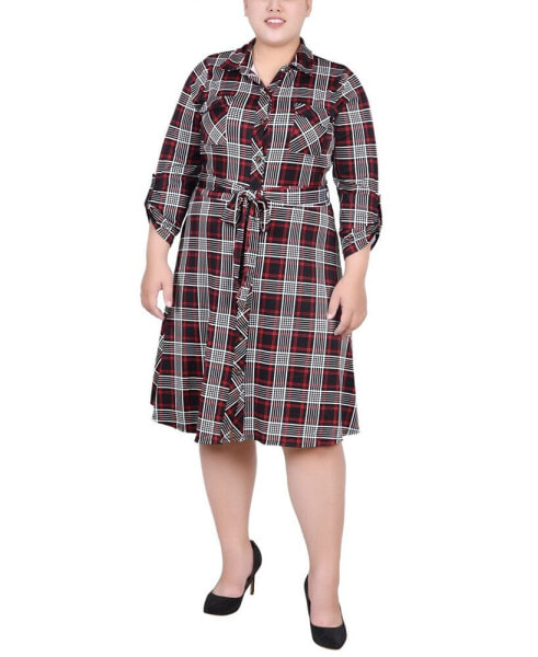 Plus Size 3/4 Sleeve Roll Tab Shirtdress