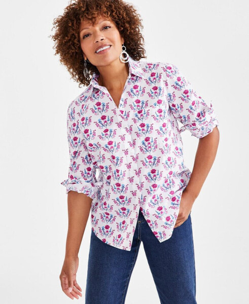 Women's Printed Cotton Perfect Shirt, Created for Macy's