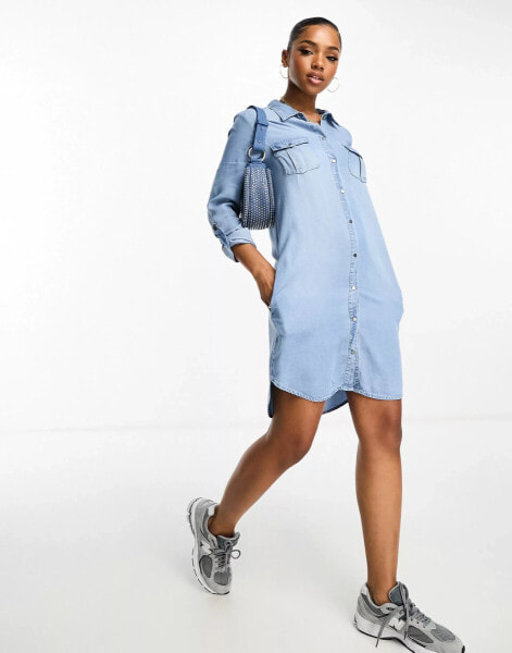 Vero Moda denim mini dress in light blue