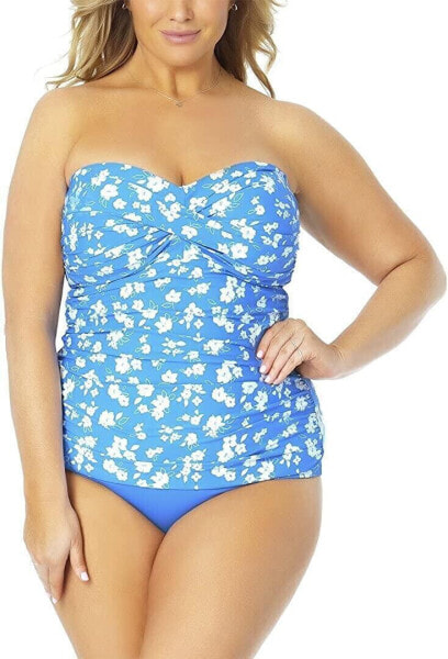 Anne Cole 285238 Women's Blue Floral Stretch Tankini Top, Size 18W