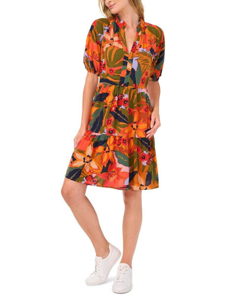 Women's Floral Short-Sleeve Babydoll Dress