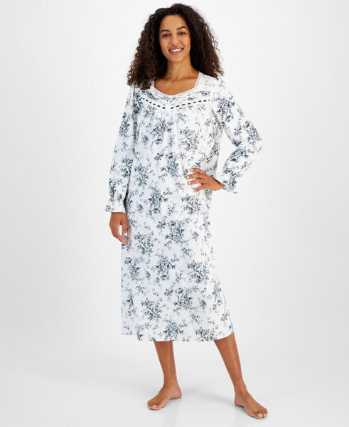 Women's Floral Flannel Henley Nightgown, Created for Macy's