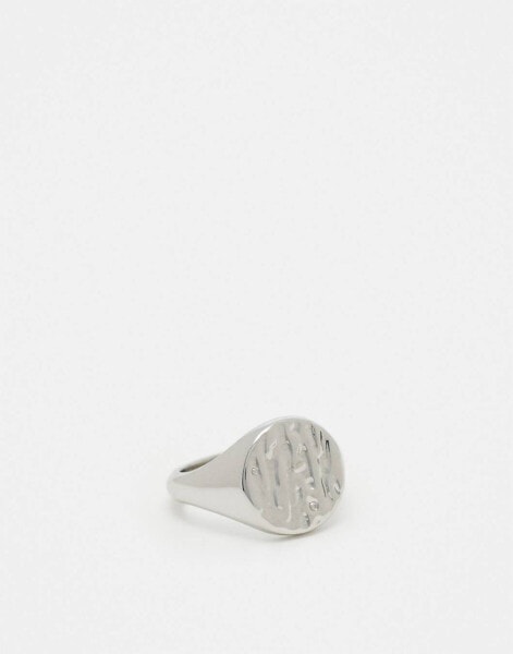 ASOS DESIGN round hammered signet ring in silver tone