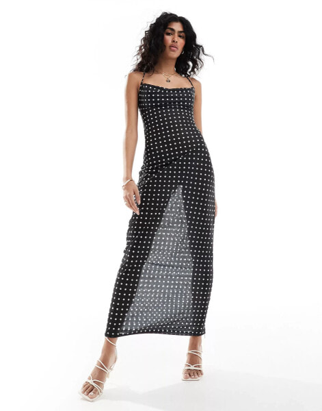 4th & Reckless milan sheer polka dot mesh beach dress in black