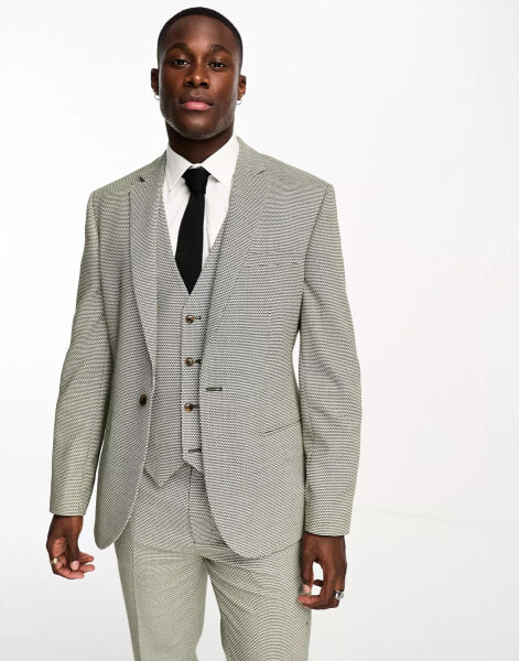 ASOS DESIGN wedding skinny suit jacket in birdseye texture in green