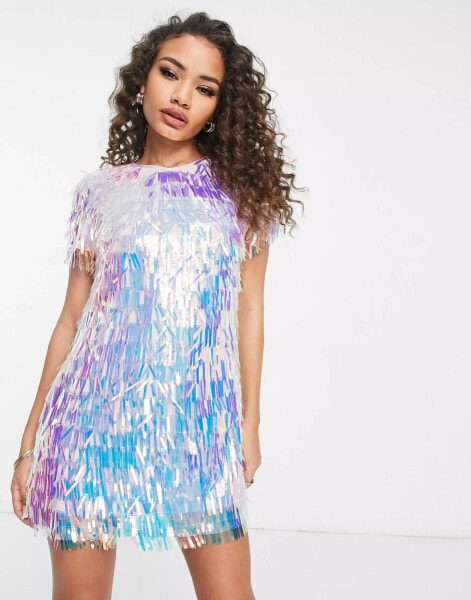 Jaded Rose mini t-shirt dress in mermaid tassell sequin