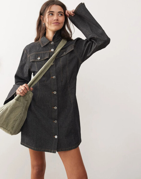 COLLUSION denim mini shirt dress in rinse wash