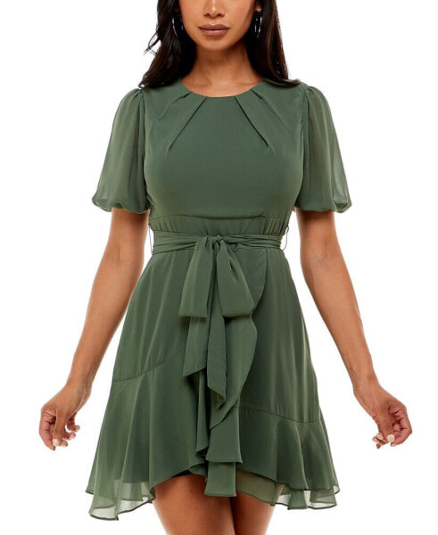 Puff-Sleeve A-Line Dress