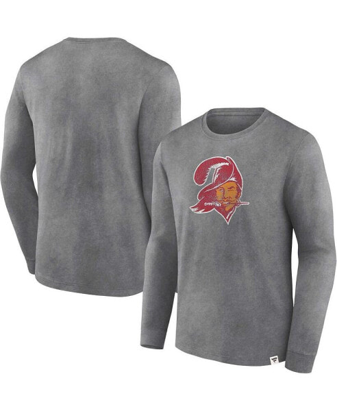 Men's Heather Charcoal Distressed Tampa Bay Buccaneers Washed Primary Long Sleeve T-shirt