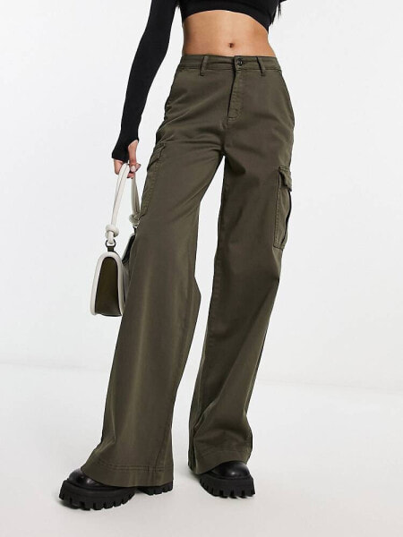 Urban Classics high waist wide leg cargo trousers in olive