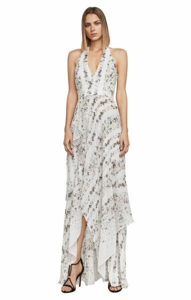 BCBGmaxazria Women's Randi Dress Silk Chiffon Halter Gown Cream Multi 4