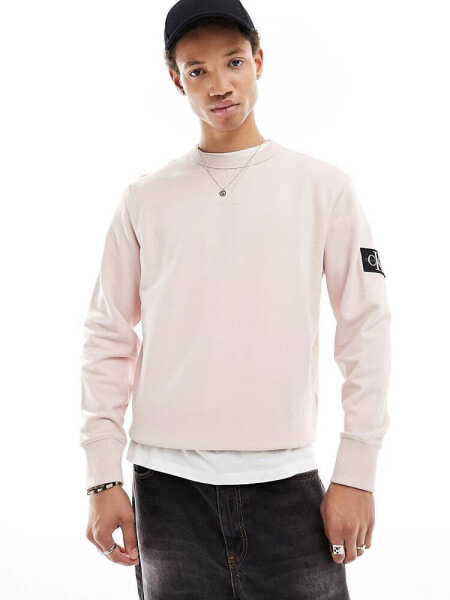 Calvin Klein Jeans badge crew neck sweatshirt in sepia rose