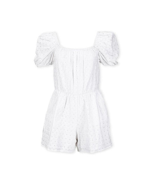 Women's Organic Cotton Puff Sleeve Eyelet Romper