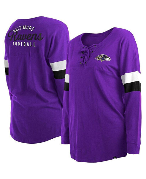 Women's Purple Baltimore Ravens Plus Size Athletic Varsity Lace-Up V-Neck Long Sleeve T-shirt