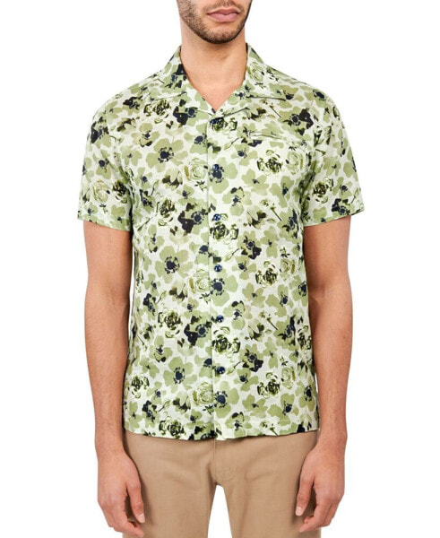 Men's Arlington Slim-Fit Stretch Rose-Print Button-Down Camp Shirt