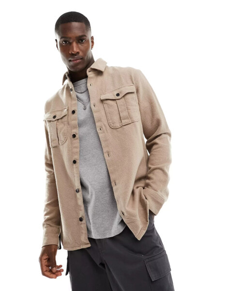 Jack & Jones two pocket overshirt in beige