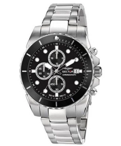 SECTOR Herren Armbanduhr Chronograph 450 43MM CHR BLACK DIAL BR SS