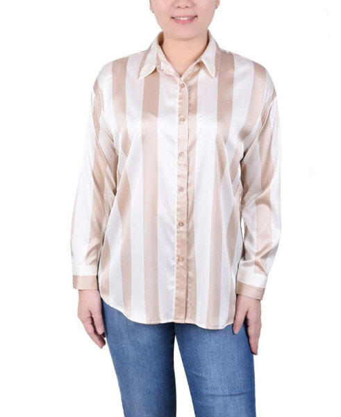 Petite Long Sleeve Striped Satin Blouse