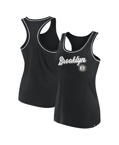 Women's Black Brooklyn Nets Wordmark Logo Racerback Tank Top