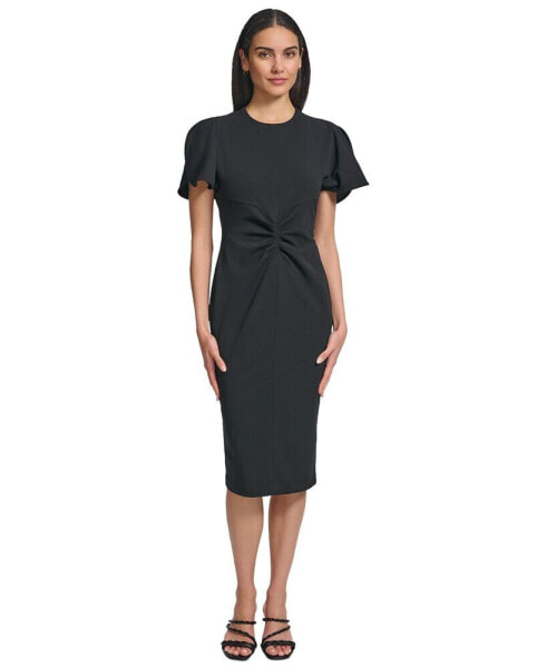 Women's Ruched Flutter-Sleeve Sheath Dress