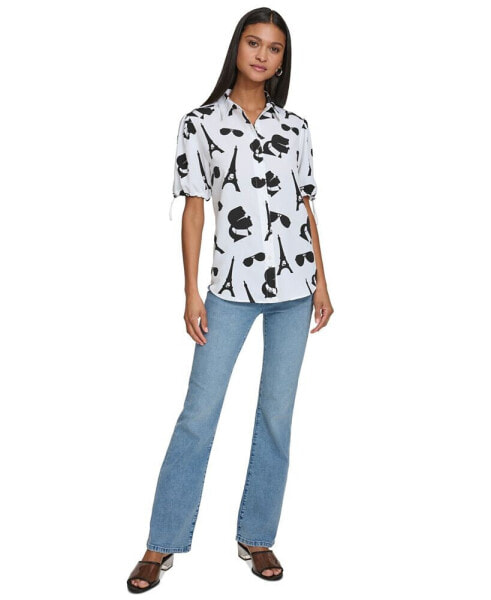 Women's Printed Bungee-Sleeve Shirt