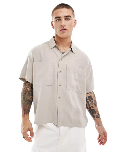 Bershka premium pocket shirt in stone