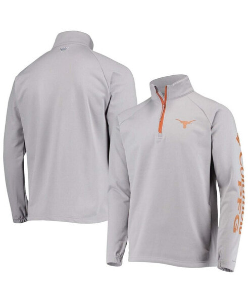 Men's Gray Texas Longhorns Terminal Tackle Fleece Raglan Omni-Shade Quarter-Zip Jacket