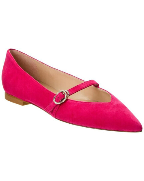 Stuart Weitzman Crystal Buckle Suede Flat Women's Pink 7