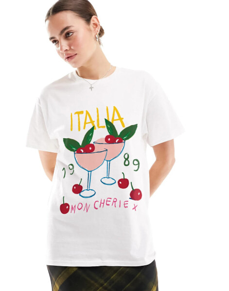 ASOS DESIGN oversized t-shirt with Italy cherry graphic in white