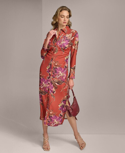 Donna Karan Women's Floral-Print Button-Front Dress